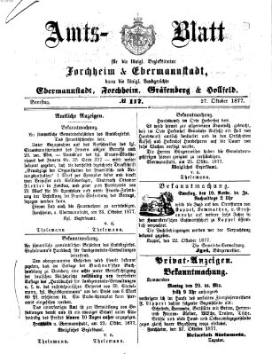 Amtsblatt für die Königlichen Bezirksämter Forchheim und Ebermannstadt sowie für die Königliche Stadt Forchheim Samstag 27. Oktober 1877