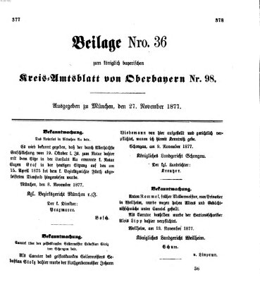 Königlich-bayerisches Kreis-Amtsblatt von Oberbayern (Münchner Intelligenzblatt) Dienstag 27. November 1877
