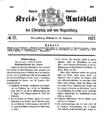 Königlich-bayerisches Kreis-Amtsblatt der Oberpfalz und von Regensburg (Königlich bayerisches Intelligenzblatt für die Oberpfalz und von Regensburg) Mittwoch 19. September 1877
