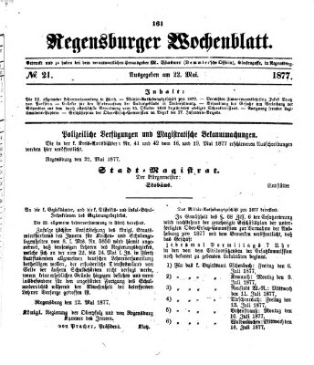 Regensburger Wochenblatt Dienstag 22. Mai 1877