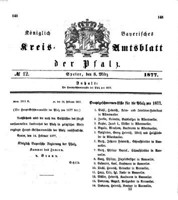 Königlich-bayerisches Kreis-Amtsblatt der Pfalz (Königlich bayerisches Amts- und Intelligenzblatt für die Pfalz) Donnerstag 8. März 1877