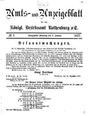 Amts- und Anzeigenblatt für das Königliche Bezirksamt Rothenburg o.T. (Amts- und Anzeigenblatt für die Stadt und das Königl. Bezirksamt Rothenburg) Dienstag 2. Januar 1877