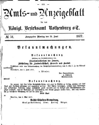 Amts- und Anzeigenblatt für das Königliche Bezirksamt Rothenburg o.T. (Amts- und Anzeigenblatt für die Stadt und das Königl. Bezirksamt Rothenburg) Montag 25. Juni 1877