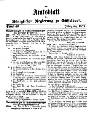 Amtsblatt für den Regierungsbezirk Düsseldorf Samstag 1. Dezember 1877