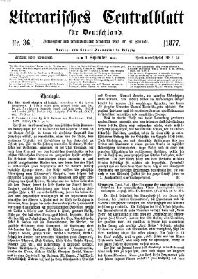 Literarisches Zentralblatt für Deutschland Samstag 1. September 1877