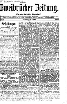 Zweibrücker Zeitung (Zweibrücker Wochenblatt) Donnerstag 4. Oktober 1877