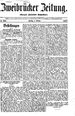 Zweibrücker Zeitung (Zweibrücker Wochenblatt) Freitag 5. Oktober 1877