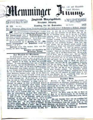 Memminger Zeitung Samstag 22. September 1877