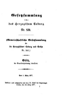 Gesetz-Sammlung für das Herzogtum Coburg (Coburger Regierungs-Blatt) Mittwoch 28. März 1877
