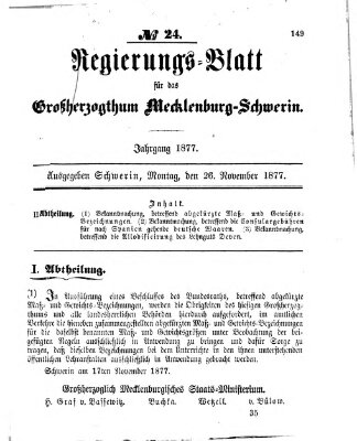 Regierungsblatt für Mecklenburg-Schwerin (Großherzoglich-Mecklenburg-Schwerinsches officielles Wochenblatt) Montag 26. November 1877