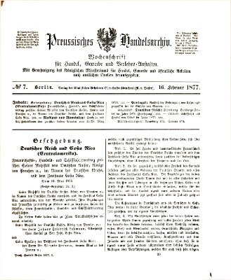 Preußisches Handels-Archiv Freitag 16. Februar 1877