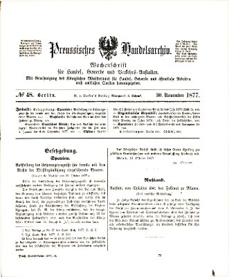 Preußisches Handels-Archiv Freitag 30. November 1877