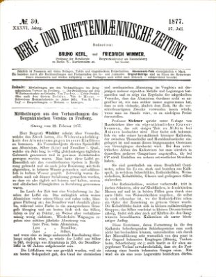 Berg- und hüttenmännische Zeitung Freitag 27. Juli 1877