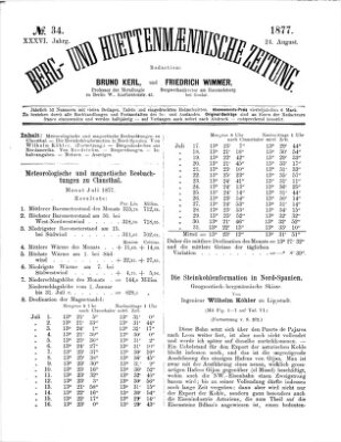 Berg- und hüttenmännische Zeitung Freitag 24. August 1877