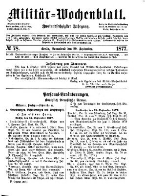 Militär-Wochenblatt Samstag 29. September 1877