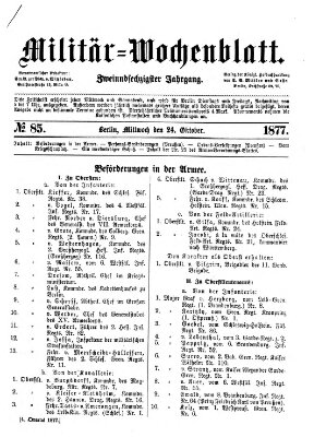 Militär-Wochenblatt Mittwoch 24. Oktober 1877