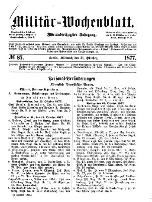 Militär-Wochenblatt Mittwoch 31. Oktober 1877