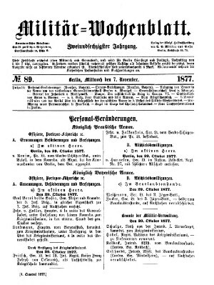 Militär-Wochenblatt Mittwoch 7. November 1877