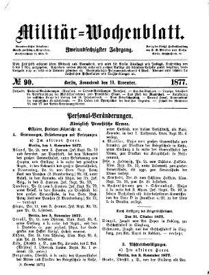 Militär-Wochenblatt Samstag 10. November 1877