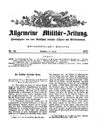 Allgemeine Militär-Zeitung Samstag 18. August 1877