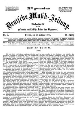 Allgemeine deutsche Musikzeitung Freitag 16. Februar 1877