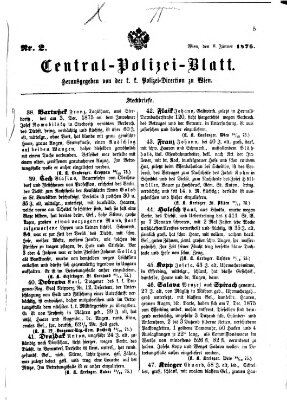 Zentralpolizeiblatt Samstag 8. Januar 1876
