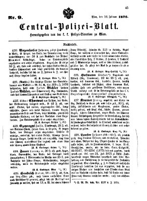 Zentralpolizeiblatt Mittwoch 16. Februar 1876