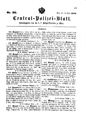 Zentralpolizeiblatt Donnerstag 13. April 1876