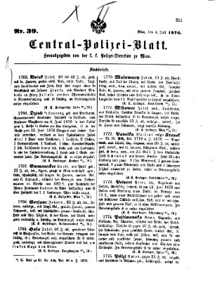 Zentralpolizeiblatt Dienstag 4. Juli 1876