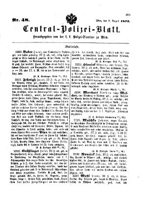 Zentralpolizeiblatt Dienstag 8. August 1876