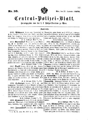 Zentralpolizeiblatt Montag 25. September 1876