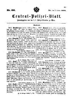 Zentralpolizeiblatt Montag 2. Oktober 1876
