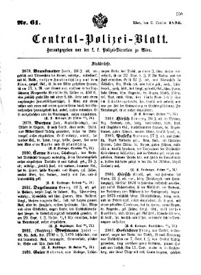 Zentralpolizeiblatt Freitag 6. Oktober 1876