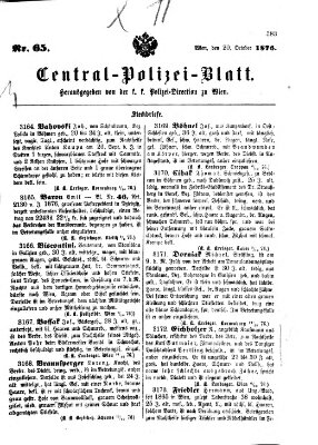 Zentralpolizeiblatt Freitag 20. Oktober 1876