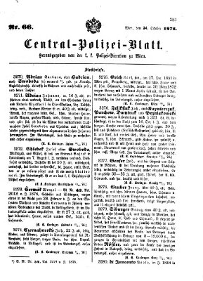 Zentralpolizeiblatt Dienstag 24. Oktober 1876