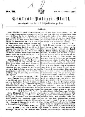 Zentralpolizeiblatt Dienstag 7. November 1876