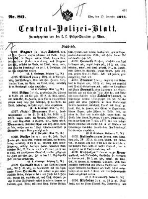 Zentralpolizeiblatt Freitag 15. Dezember 1876