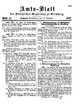 Amtsblatt für den Regierungsbezirk Arnsberg Samstag 10. November 1877
