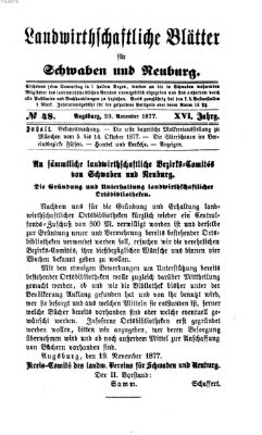 Landwirtschaftliche Blätter für Schwaben und Neuburg Donnerstag 29. November 1877