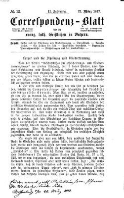 Korrespondenzblatt für die evangelisch-lutherischen Geistlichen in Bayern Donnerstag 22. März 1877