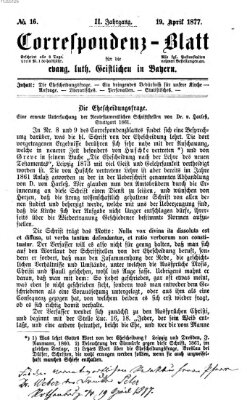 Korrespondenzblatt für die evangelisch-lutherischen Geistlichen in Bayern Donnerstag 19. April 1877
