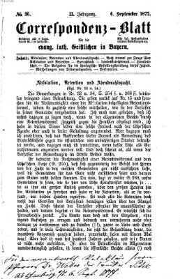 Korrespondenzblatt für die evangelisch-lutherischen Geistlichen in Bayern Donnerstag 6. September 1877