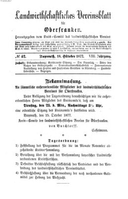 Landwirthschaftliches Vereinsblatt für Oberfranken Donnerstag 18. Oktober 1877