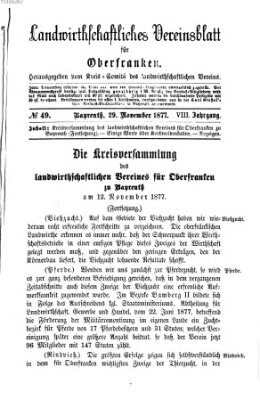 Landwirthschaftliches Vereinsblatt für Oberfranken Donnerstag 29. November 1877