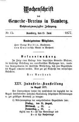 Wochenschrift des Gewerbe-Vereins der Stadt Bamberg Freitag 15. Juni 1877
