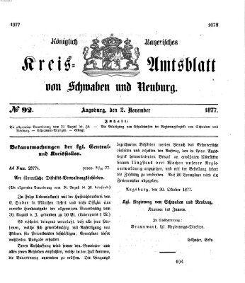 Königlich Bayerisches Kreis-Amtsblatt von Schwaben und Neuburg Freitag 2. November 1877