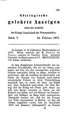 Göttingische gelehrte Anzeigen (Göttingische Zeitungen von gelehrten Sachen) Mittwoch 14. Februar 1877