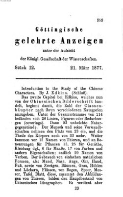 Göttingische gelehrte Anzeigen (Göttingische Zeitungen von gelehrten Sachen) Mittwoch 21. März 1877