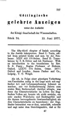 Göttingische gelehrte Anzeigen (Göttingische Zeitungen von gelehrten Sachen) Mittwoch 13. Juni 1877