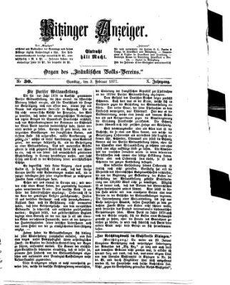 Kitzinger Anzeiger Samstag 3. Februar 1877